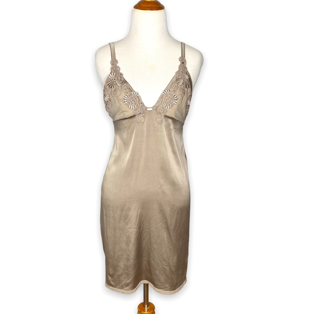 La Perla Silk Embroidered Lace Grey Beige Chemise Slip Lingerie Size Small
